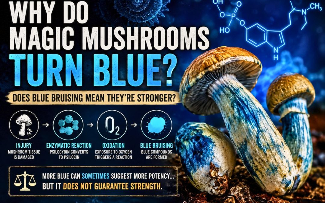 Blue bruising on magic mushrooms explained with psychedelic mushroom science visuals