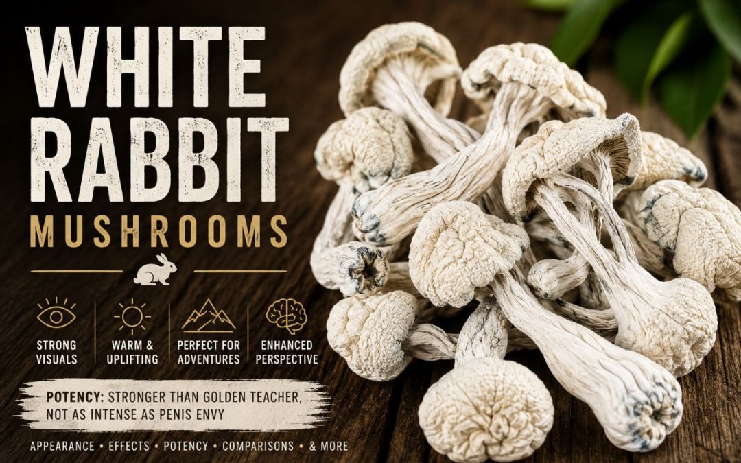 White Rabbit mushrooms with pale stems, ivory caps and albino colouring